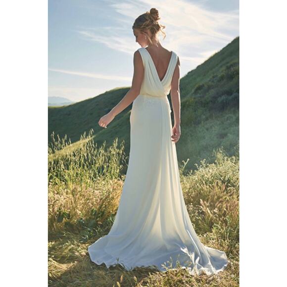 Tadashi Shoji Lilo Back Drape Wedding Gown Ivory 6 Elegant Formal Bridal - Picture 5 of 15